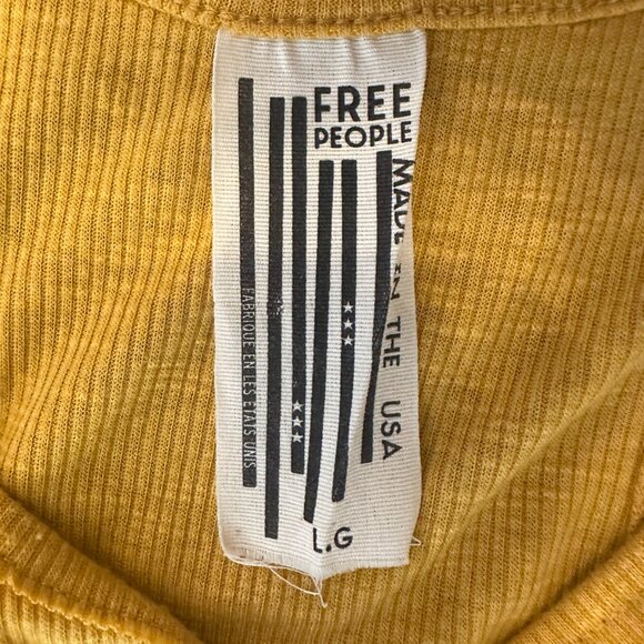 Free People Mustard Yellow Ribbed Racerback Tank Top Women’s Size Large - Picture 5 of 5